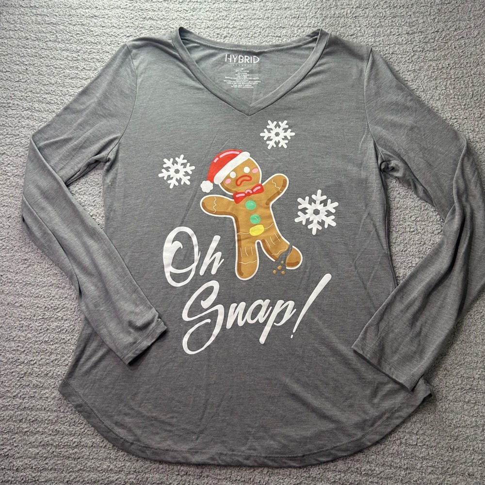Hybrid Oh Snap Gingerbread Man Shirt Gray Size M Funny Holiday Graphic Tee